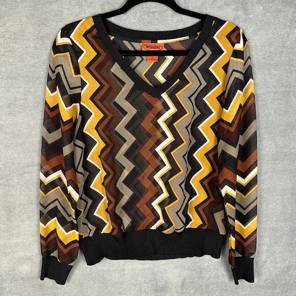 Missoni Tops - Missoni Target Top Womens Medium Black Geometric Long Sleeve Sheer Preppy Retro